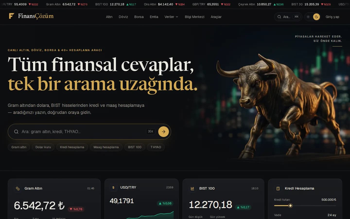 FinansCozum.net ana sayfası, masaüstü görünüm